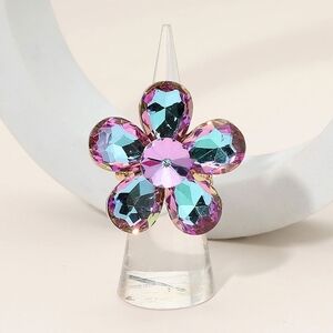 Purple Abalone Violet Cluster Crystal Stretch Flower Ring